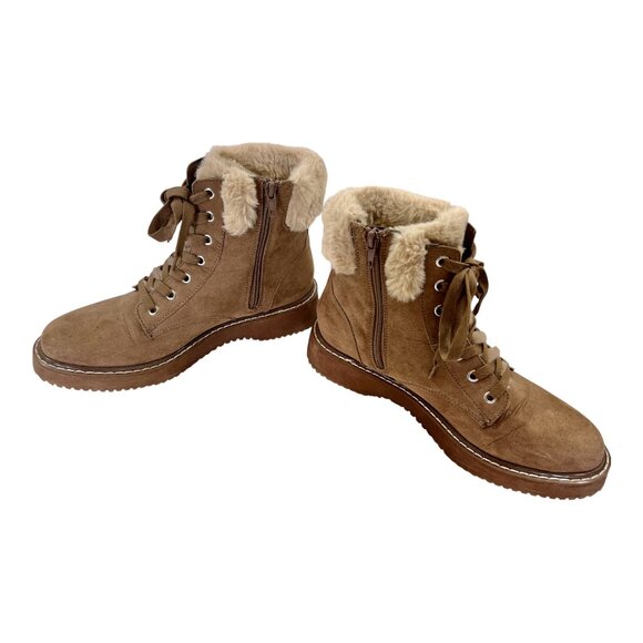 Steve Madden MADDEN GIRL Brown Suede Faux-Fur Lace Up Hiker Booties Sz 9M - Picture 3 of 7